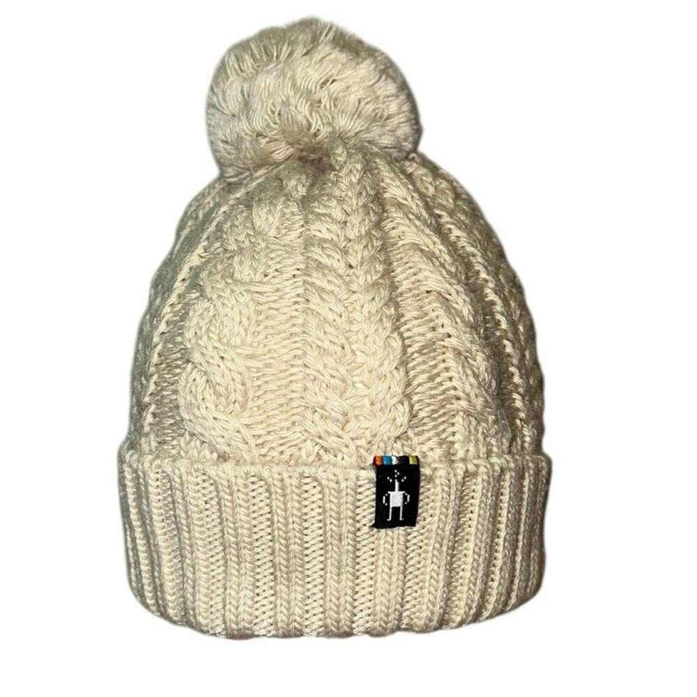 Smartwool‎ Merino Wool Cable Knit Pom Beanie Hat Cream Ivory OS